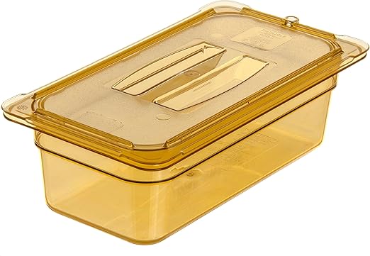 Carlisle FoodService Products StorPlus High-Heat 1/3-Size Food Pan, 4 Deep Food Storage Container with 3.5 Quart Capacity, High Heat Plastic, 1/3 Size, Amber
