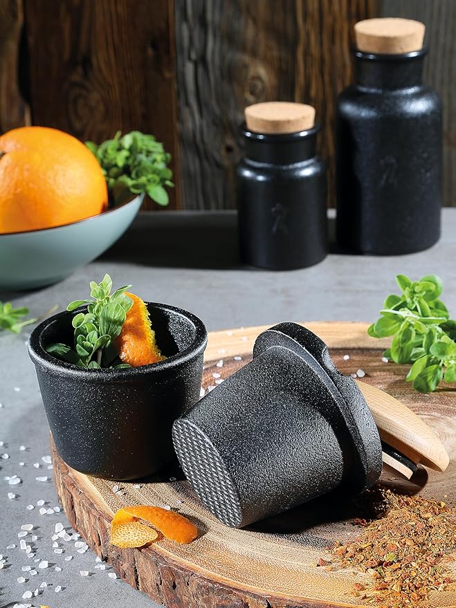 Zassenhaus Cast Iron Spice Grinder Set with Beech Wood Lid, Spice Mill, Herb and Seed Grinder, 3 Inches (Black)