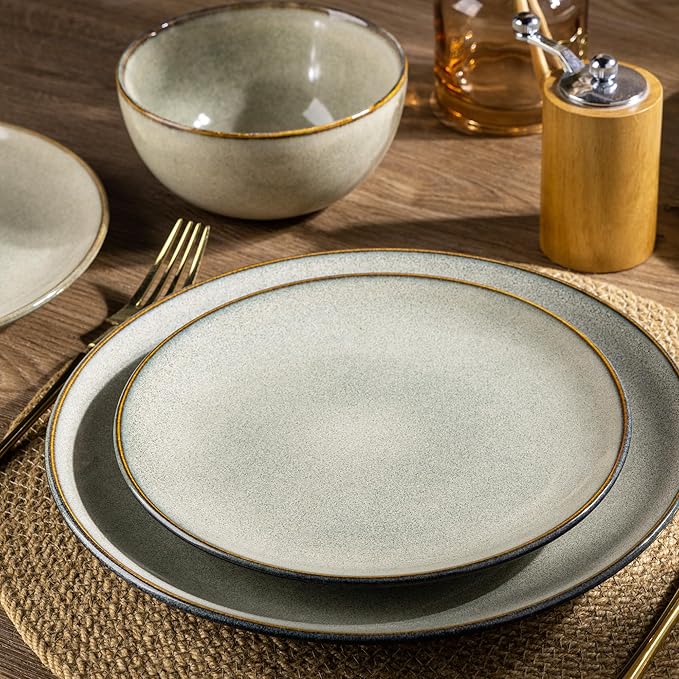 AmorArc Ceramic Dinnerware Sets for 6, 18 Pieces Handpainted Plates and Bowls Set, Scratch Resistant Stoneware Dishes Set, Dishwasher & Microwave Safe, Reactive Glaze