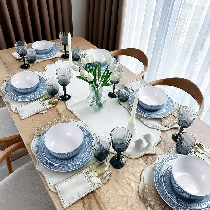 AELS Melamine Dinnerware Set of 18 Pcs, Dinner Dishes Set for Indoor and Outdoor Use, Melamine Plates and Bowls Set for 6, Dishwasher Safe, Lightweight Unbreakable, BPA Free, Soft Blue