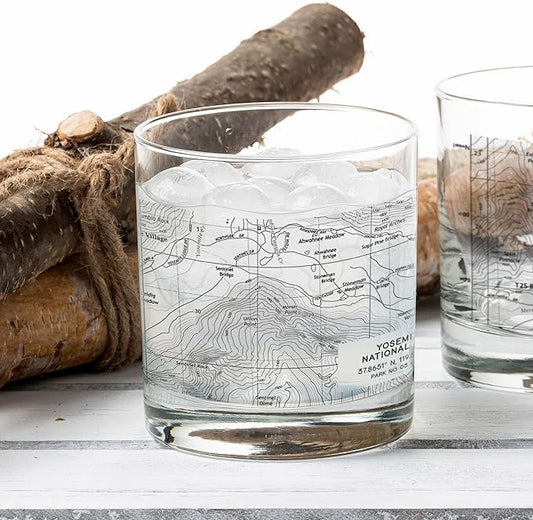 Black Lantern Yosemite National Park Whiskey Glasses - Topographic Map Tumbler Glass Set - Two 11oz. Rock Glasses