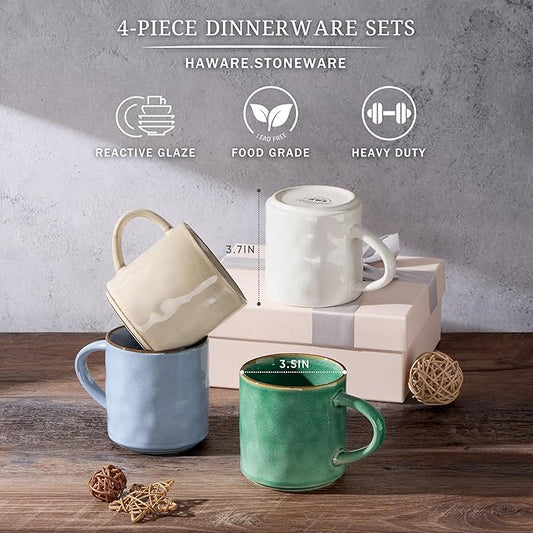 HaWare 14OZ Coffee Mugs Set of 4, Stoneware Coffee Cups with Handle, Latte Mug for Man, Woman, Dad, Mom, Modern Tea Mugs for Latte/Cappuccino/Cocoa/Milk, Dishwasher& Microwave Safe, Multicolor