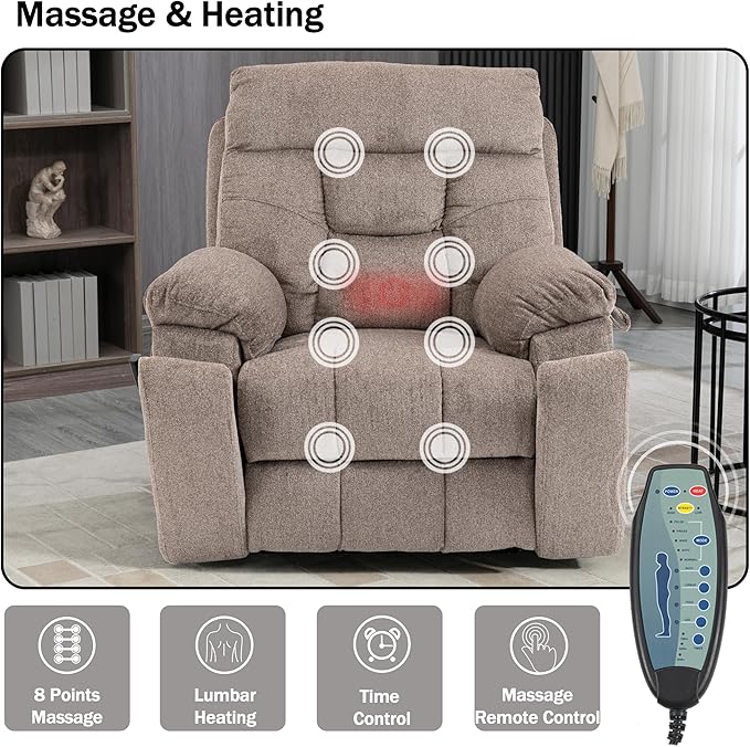 Dual Motor Power Lift Recliner Chair with Massage Heating for Adults Elderly, Electric Lift Chairs Lay Flat Recliners, Infinite Position, 2 Hidden Cup Holders