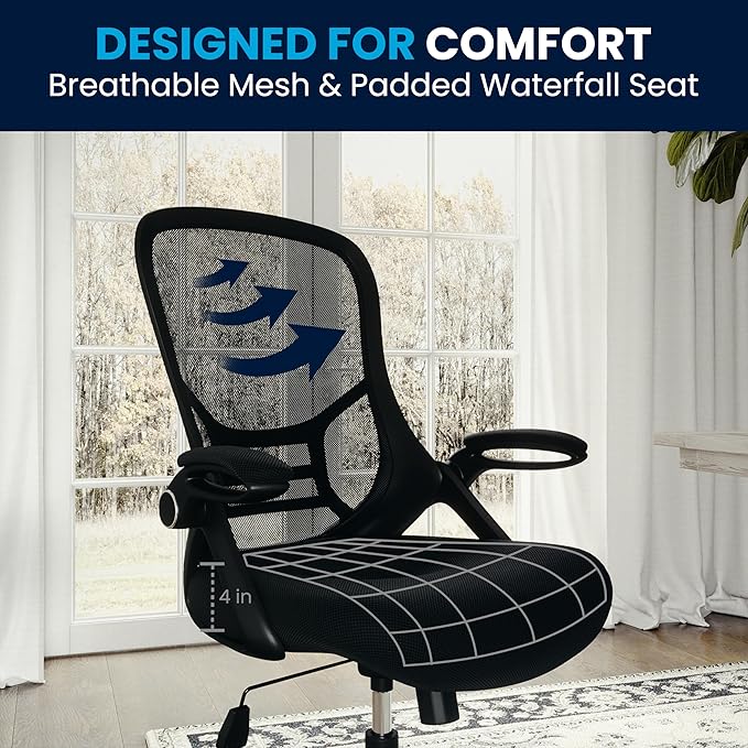 Flash Furniture Porter High Back Black Mesh Ergonomic Swivel Office Chair with Black Frame and Flip-up Arms