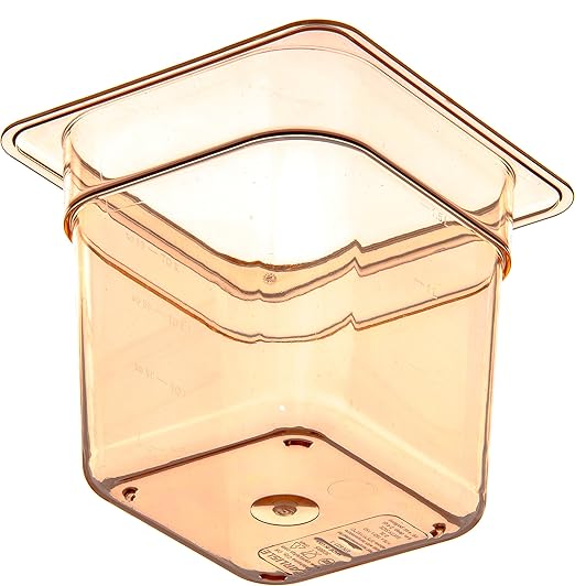 Carlisle FoodService Products StorPlus High-Heat 1/6-Size Food Pan, 6 Deep Food Storage Container with 2.5 Quart Capacity, High Heat Plastic, 1/6 Size, Amber, (Pack of 6)