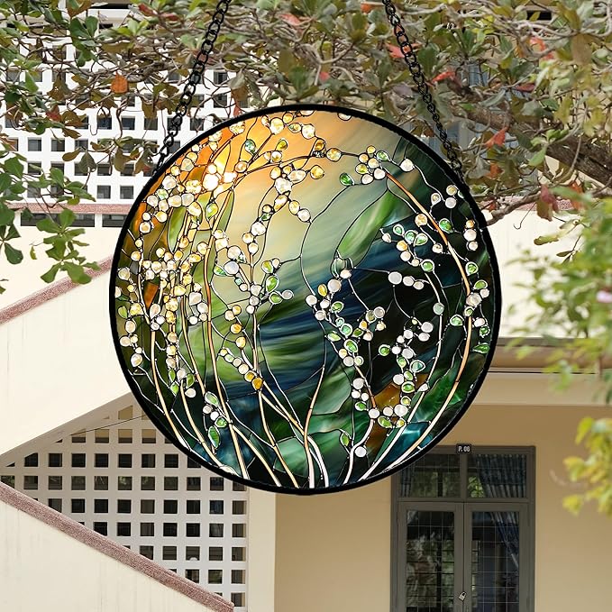 Stained Glass Suncatcher, Yellow Green Gradient Flower Sun Catcher Plants Stain Glass Window Hanging Decoration Mother's Day Birthday Gifts for Women Men Mom and Nana 6.3 in