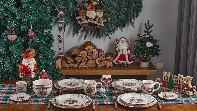 Bico Santa On The Way Cereal Bowls Set of 4, 25 oz Deep Ceramic Soup Bowls for Cereal, Salad, Noodles, Kitchen, Microwave and Dishwasher Safe, Gift for Housewarming and Christmas