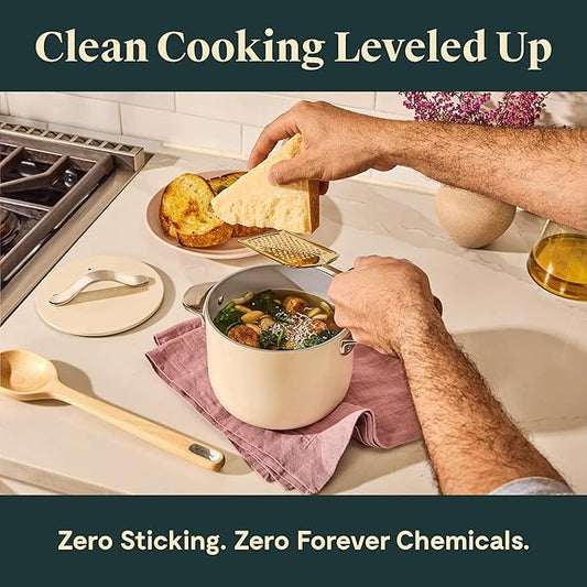 Caraway Petite Cooker - 2 Qt Ceramic Coated Pot - Free From Forever Chemicals - Perfect for Rice, Grains, or Sauces - Perracotta