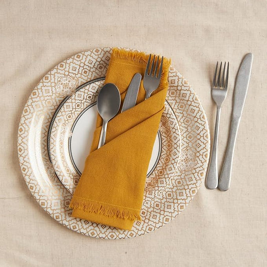 ACCENTHOME Mustard Cotton Linen Napkin Set of 12 18x18 inch Dinner Napkins - Washable Soft Premium Hotel Quality Reusable Hemmed Edges Napkins Perfect Table Linens for Family Dinners, Weddings
