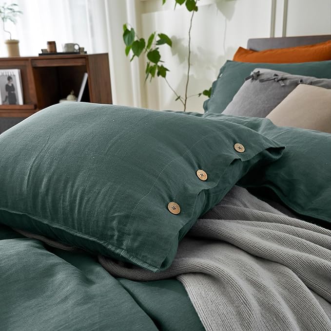 EVERLY 100% Pure Linen Duvet Cover Set Twin Size 68X90Inch 2pcs (1 Duvet Cover,1Pillowcases) Soft and Breathable for All Season with Coconut Button Closure, Suitable for Hot Sleepers-Aqua