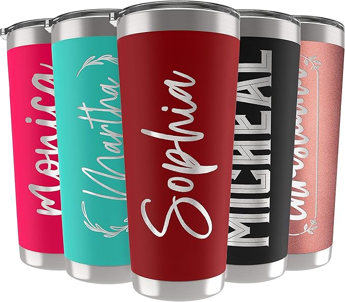 Updated, Personalized Tumblers, Stainless Steel 30 oz Tumbler w/Lid |13 Designs| Personalized Cups Double Walled Insulated Coffee Cup for Travel, Fitness | Hot & Cold Drink Use - Red