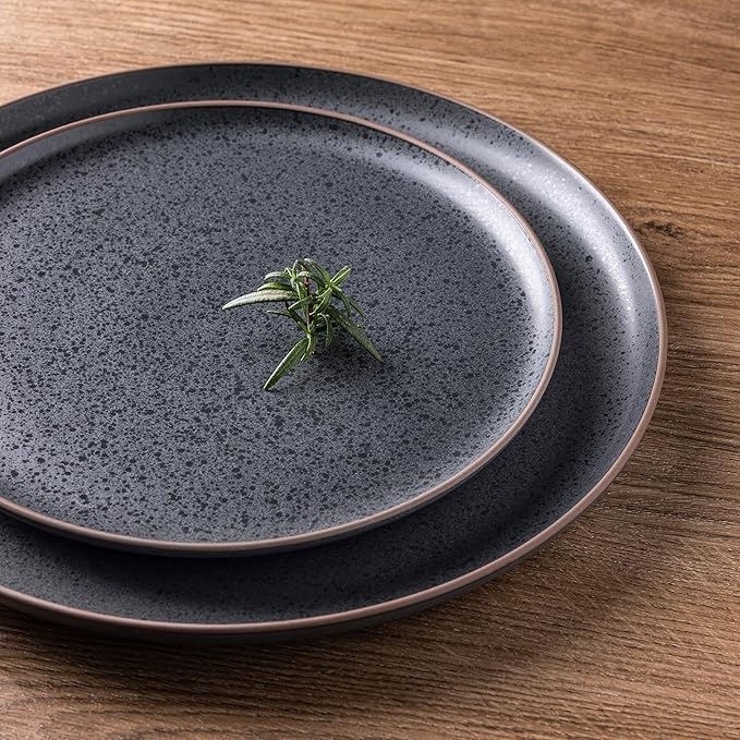 LERATIO Stoneware Dinnerware Sets for 4,Handcarft Ceramic Plates and Bowls Sets,Chip and Scratch Resistant Dishes, Dishwasher & Microwave Safe, Oven safe,Reactive Glaze-Speckled Ashen