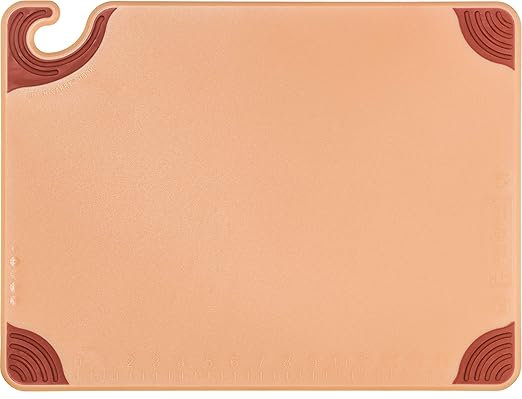 San Jamar Saf-T-Grip Plastic Cutting Board with Safety Hook, 15" x 20" x 0.5", Brown