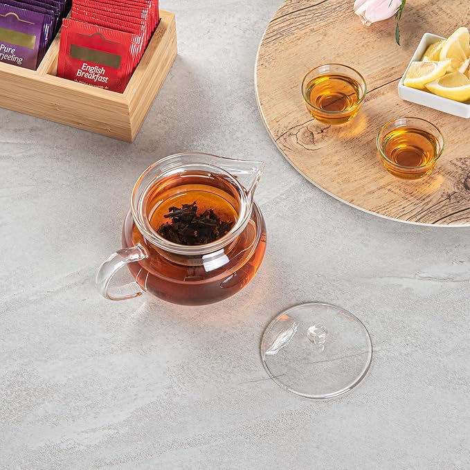 Restaurantware Forma 17 Ounce Glass Teapot 1 Double Wall Glass Tea Kettle - Does Not Chip Reusable Clear Glass Double Wall Teapot Rolled Rim Dishwashable