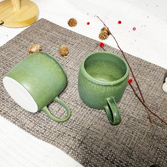 Medium Ceramic Coffee Mug Set of 2, 12 Oz, Stoneware Tea Cup for Office and Home, Dishwasher and Microwave Safe (Green, 2) (Classic)