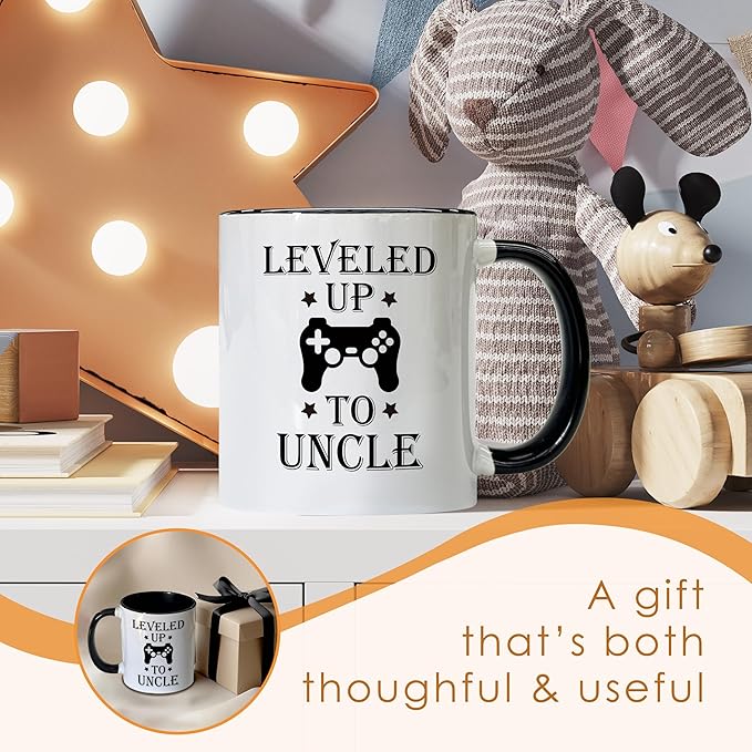Promoted to Uncle Coffee Mugs, Uncles Tea Cup Gifts for Father's Day Birthday, Funny Leveled Up to Uncle Ceramic Coffee Tea Mug 11oz