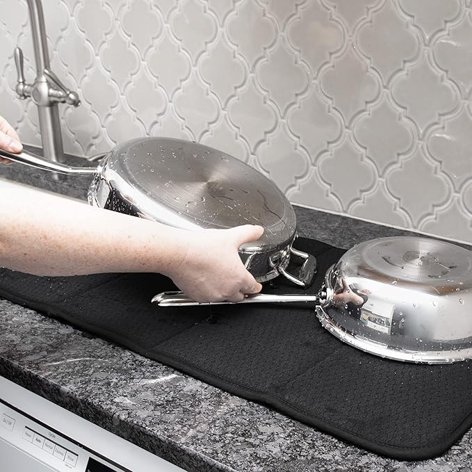 All-Clad Premium Reversible Dish Drying Mat for Kitchen: 16" x 28" Ultra-Absorbent, Long-Lasting, No Condensation, and Oversized for Large Pots and Pans - 1 Pack, Black