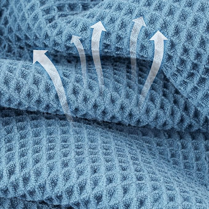 Microfiber Waffle Face Towels, 4 Pieces, Soft, Absorbent, Fast Drying, Lint Free (Blue)