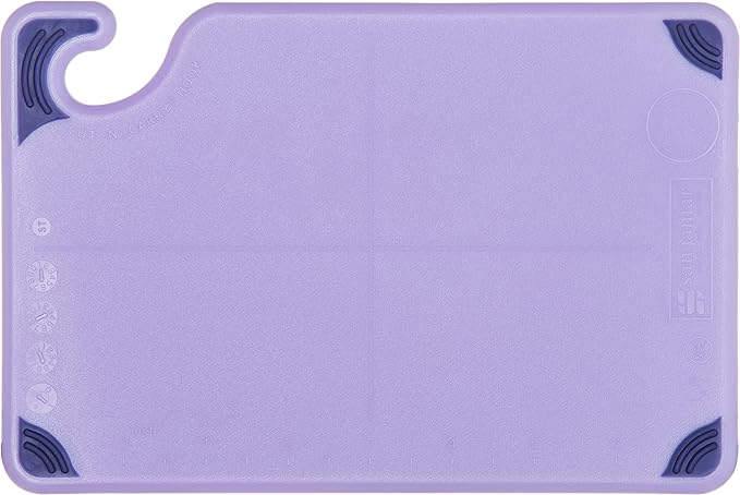 San Jamar Saf-T-Grip Plastic Cutting Board with Safety Hook, 6" x 9" x 0.375", Purple