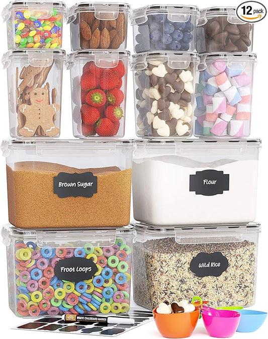 Chef's Path Airtight Food Storage Containers for Pantry & Kitchen Organization (12 PC Set) - BPA Free Bulk Canisters for Baking, Sugar, Flour & Supplies - Baking Storage Containers