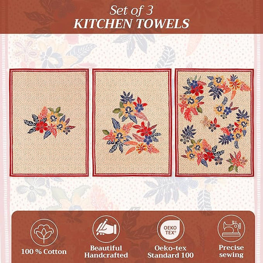 Maison d' Hermine Kitchen Towels Set of 3 100% Cotton 20" x 27.5" Reusable Cloth Tea Dish Towels Absorbent with Hanging Loop for Kitchen Dining Thanksgiving Christmas Decorations (Kalahari)