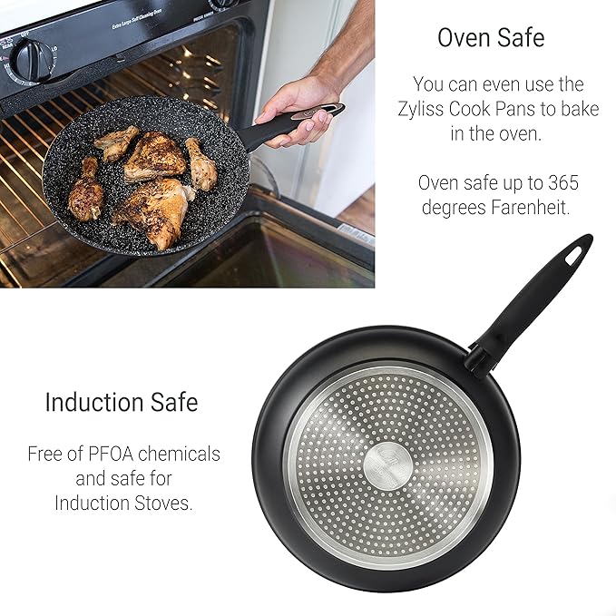 ZYLISS Cookware 9.5" Nonstick Fry Pan - Oven, Dishwasher, Induction and Metal Utensil Safe Cooking - Heavy Duty Forged Aluminum with Sturdy Riveted Handle
