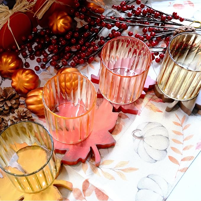 Fall Glassware Set of 4 14oz Cafe Latte Glasses for Autumn Table Décor Cozy Gatherings Table Centerpiece in Warm Autumn Tones Perfect Hostess Gift