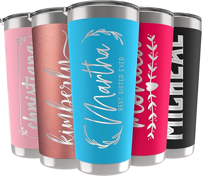 Updated, Personalized Tumblers, Stainless Steel 30 oz Tumbler w/Lid |13 Designs| Personalized Cups Double Walled Insulated Coffee Cup for Travel, Fitness | Hot & Cold Drink Use - Sky Blue