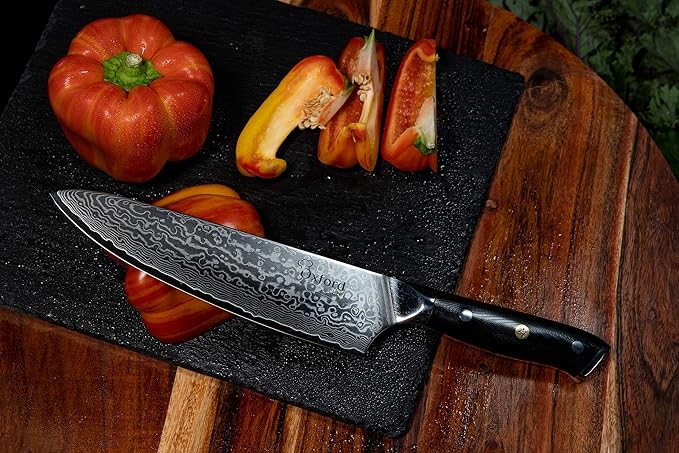Oxford CHEF Chefs Knife 8 inch Best Damascus- Japanese- VG10 Super Steel 67 Layer High Carbon Stainless Steel-Razor Sharp, Stain & Corrosion Resistant, Awesome Edge Retention