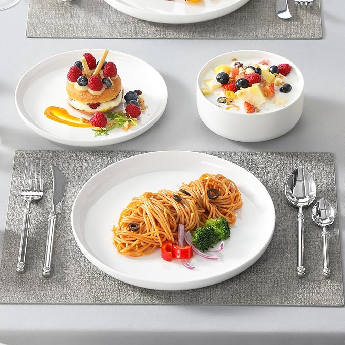 MALACASA Plates and Bowls Sets, 24 Pieces Modern Porcelain Dinnerware Set for 8, Ceramic Dishware Dishes White Kitchen Dinner Dining Ware Set, Microwave and Dishwasher Safe, Series LUNA