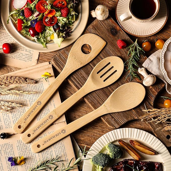 Wooden Spoons for Cooking Kitchen Utensils Set 6 pcs Bamboo Wooden Spoons & Spatula Cooking Utensils