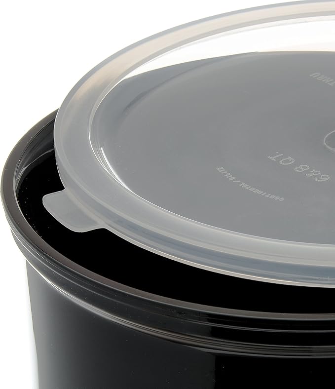 Carlisle FoodService Products Classic Round Storage Container Crock with Lid for Kitchen, Restaurants, Home, Plastic, 4 Quarts, Black, (Pack of 6)