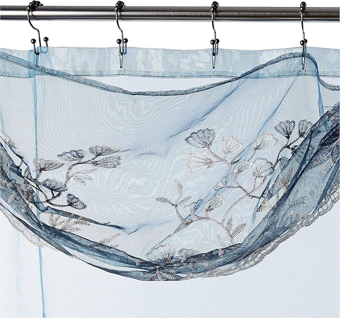 Zahari Home 13pc Capri Bathroom Sheer Shower Curtain Sets & 12 Hooks - Modern Classic Luxury Contemporary Decor Blue Shower Curtain Stylish Bath Sets