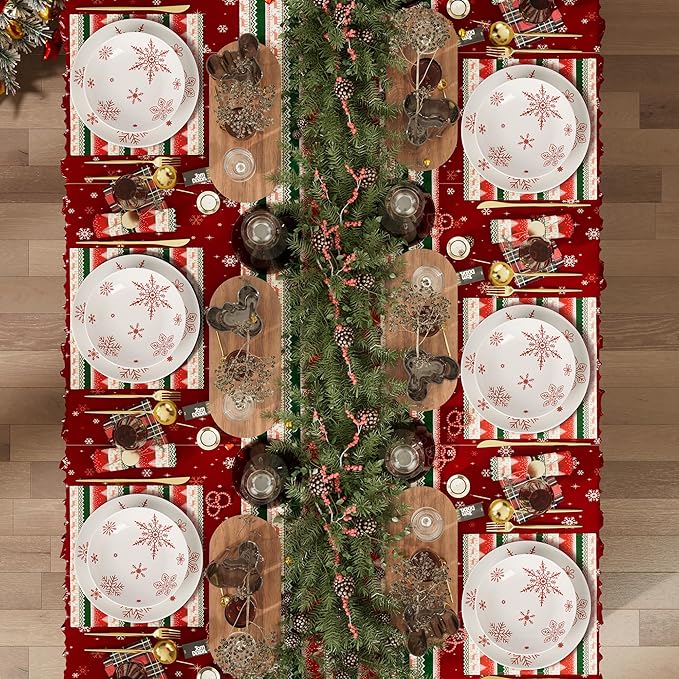 4 Pcs Christmas Pasta Bowls, 26 Oz Ceramic Bowl Set, Wide and Shallow Serving Bowls, White Red Snowflake Xmas Holiday Soup Bowls for Salad, Dessert, Pasta, Ice Cream, Dishwasher and Microwave Safe