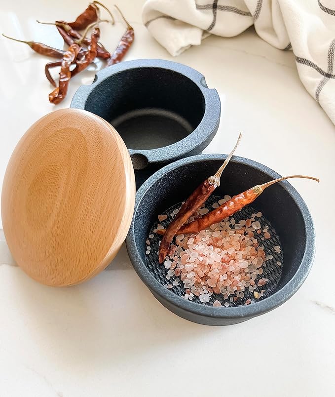 Zassenhaus Cast Iron Spice Grinder Set with Beech Wood Lid, Spice Mill, Herb and Seed Grinder, Black, XL, 5.4" Diameter