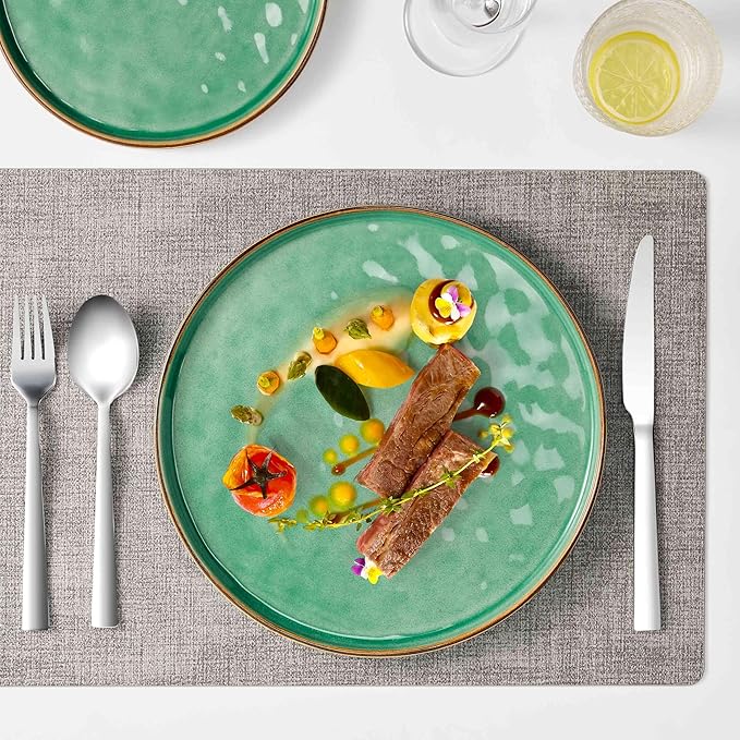 Herogo 18 Pieces Dinnerware Sets, Serving Plates and Bowls Sets for 6, Stoneware Dishes for Dinner, Salad, Cereal, Dishwasher & Microwave Safe, Gemstone Green