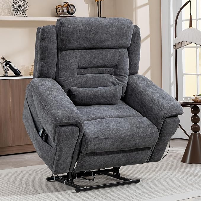 28in Extra Wide Big Man 400lbs Power Lift Recliner Chair for Senior Elderly Adults Lay Flat Lift Recliner with Heat & Massage, Wireless Charging, USB Ports, Cup Holder, Lumbar Pillow