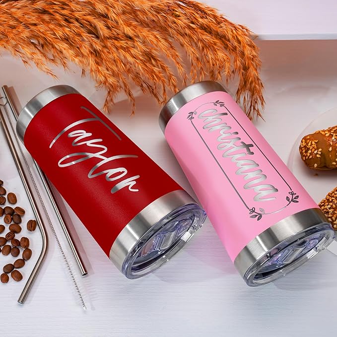 Personalized Tumblers, Stainless Steel 20 oz Tumbler w/Lid | 13 Designs | Personalized Cups Double Walled Insulated Coffee Cup for Travel, Work, Gym, Fitness | Hot and Cold Drink - Rose Gold