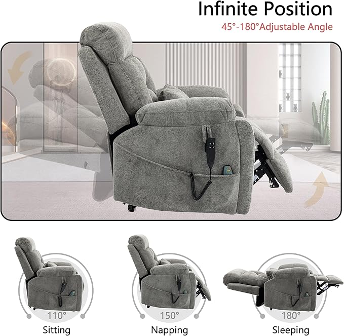 Dual Motor Power Lift Recliner Chair with Massage Heating for Adults Elderly, Electric Lift Chairs Lay Flat Recliners, Infinite Position, 2 Hidden Cup Holders