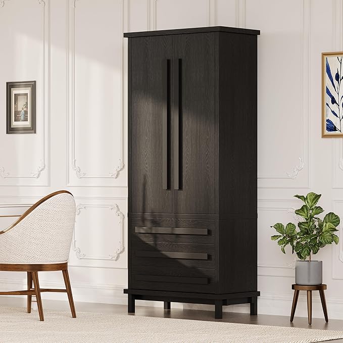 Christopher Knight Home Chenny 70''H Wooden Kitchen Pantry Cabinet, Storage Cabinet with Adjustable Shelves, 6 Door Internal Storage Compartments & 3 Drawers, Freestanding Cupboard Cabinet, Black
