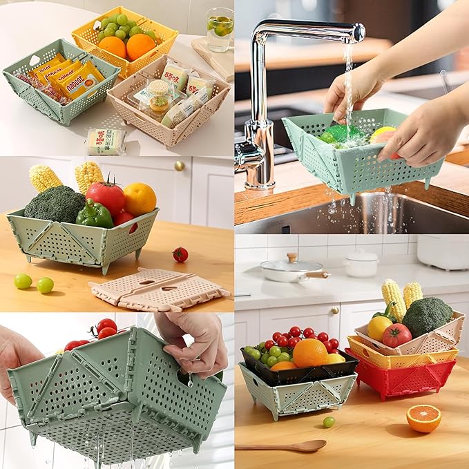 Thickened Collapsible multifunctional Strainers and Colander for Kitchen, Wash Foldable Storage Drain basket for Pasta, Fruit, Vegetables, snack，Berry Space-Saving ，RV Stackable Storage, Food cleaning