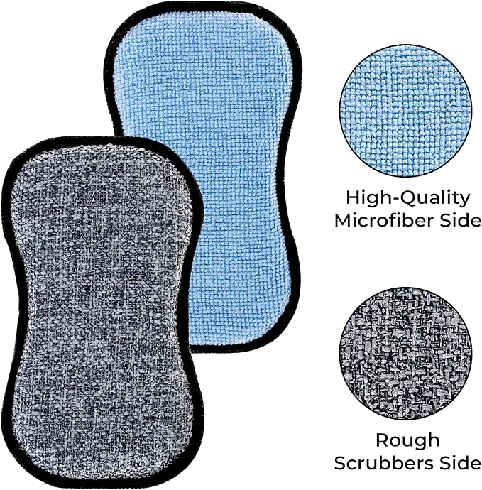 GRANNY SAYS Sponges Kitchen for Washing, Dish Washing Scrubbers, Scrubbing Pad for Cleaning, Scrub Sponge for Kitchen Non - Scratch, Scouring Pad for Pots and Pans, Washable & Microfiber Pad, 12 Pack