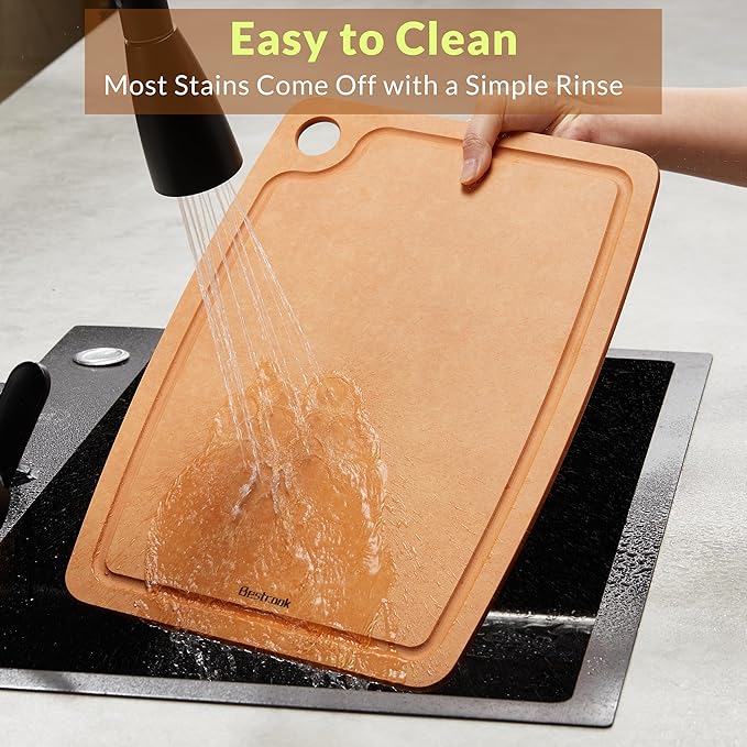 Cutting Board for Kitchen, 17.3x12.8Inch Wood Fiber Composite Cutting Board with Juice Groove and Non-slip Feet, Dishwasher Safe, Knife-Friendly Chopping Board for Meat, Bread, Fruit, Wooden