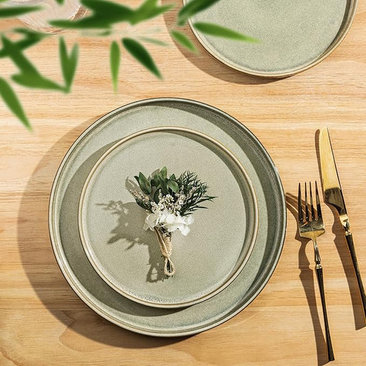 AmorArc Ceramic Dinnerware Sets, Handmade Reactive Glaze Stoneware Plates and Bowls Sets,Highly Chip and Crack Resistant | Dishwasher & Microwave Safe Dishes Set, Service for 8 (24pc)