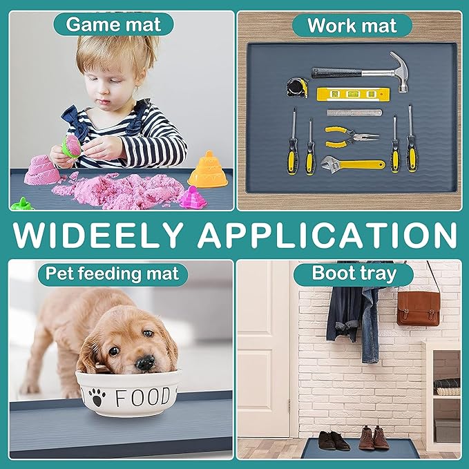 URMONA 25'' x 19'' Waterproof Silicone Under Sink Mat Cabinet and Counter Protector, Shelf Liner for Kitchen and Bathroom, Storage and Organizers, Litter Mat, Pet Cat Puppy Essentials（Charcoal）