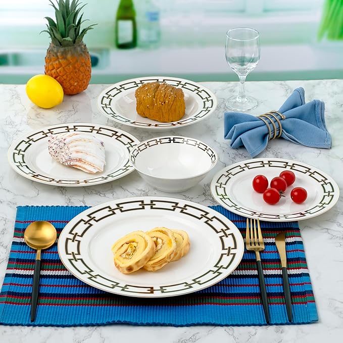 Joseph Sedgh Collection “Abbey” 20-Piece Bone China Dinnerware Set, Service for 4, Black and Gold Chain