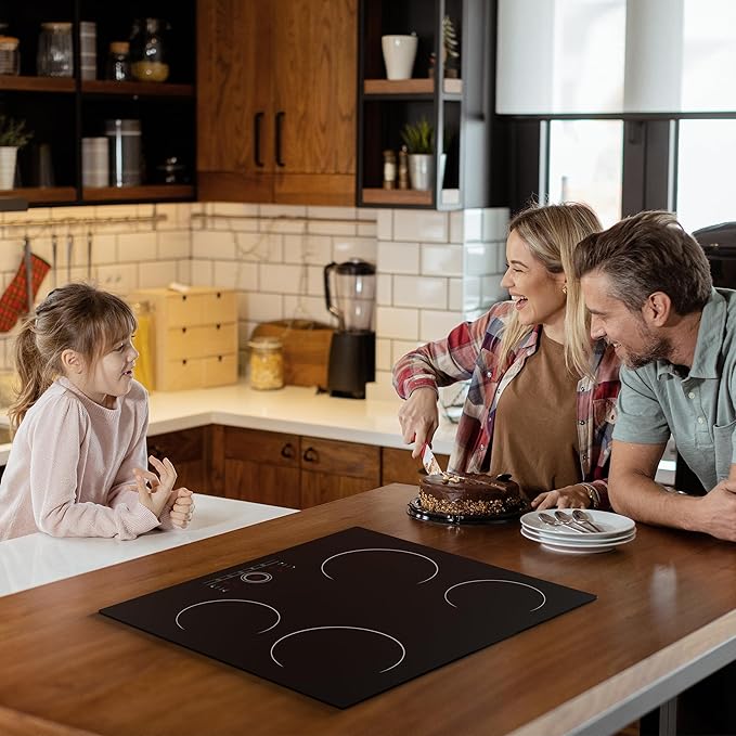 4 Burner Electric Cooktop, CDV 24 Inch, Built-in Electric Stove Top, 220-240v Radiant Cooktop with Child Lock, Touch Control, Residual Heat Indicator, Overheat Protection, Hard Wire (No Plug)