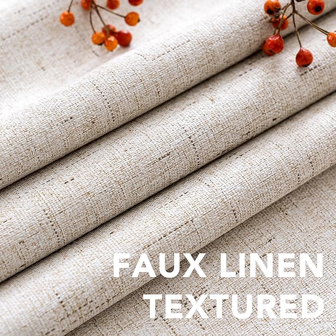 H.VERSAILTEX 100% Blackout Curtains for Bedroom 84 Inches Long Grommet Linen Face Full Light Blocking Curtain Drapes for Living Room Thermal Linen Look Curtains 2 Panels Set, 52" W x 84" L, Natural