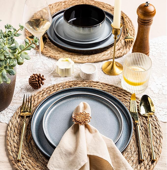 LERATIO Ceramic Dinnerware Sets for 4,Round Reactive Glaze Ceramic Plates and Bowls Set | Dishwasher & Microwave Safe Dishes Set,Service for 4 (12pc)-Gray White