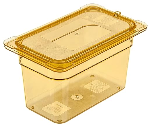 Carlisle FoodService Products StorPlus High-Heat 1/6-Size Food Pan, 6 Deep Food Storage Container with 4 Quart Capacity, High Heat Plastic, 1/6 Size, Amber, (Pack of 6)